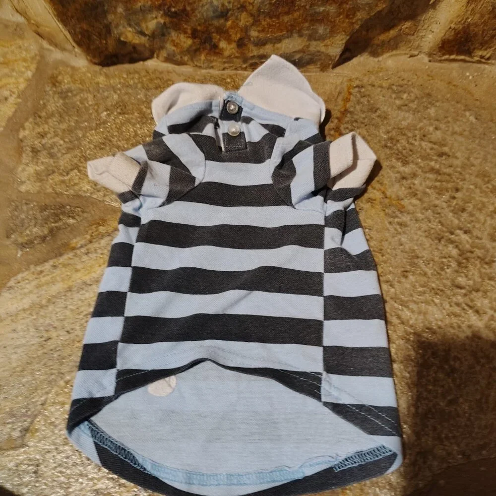 Top Paw Dogs Striped Polo Shirt Size Medium Blue White Cotton